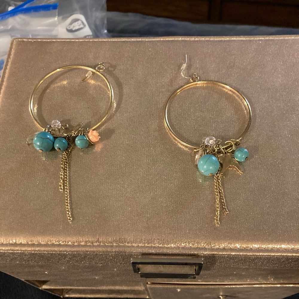gold hoop earrings with florals and beads